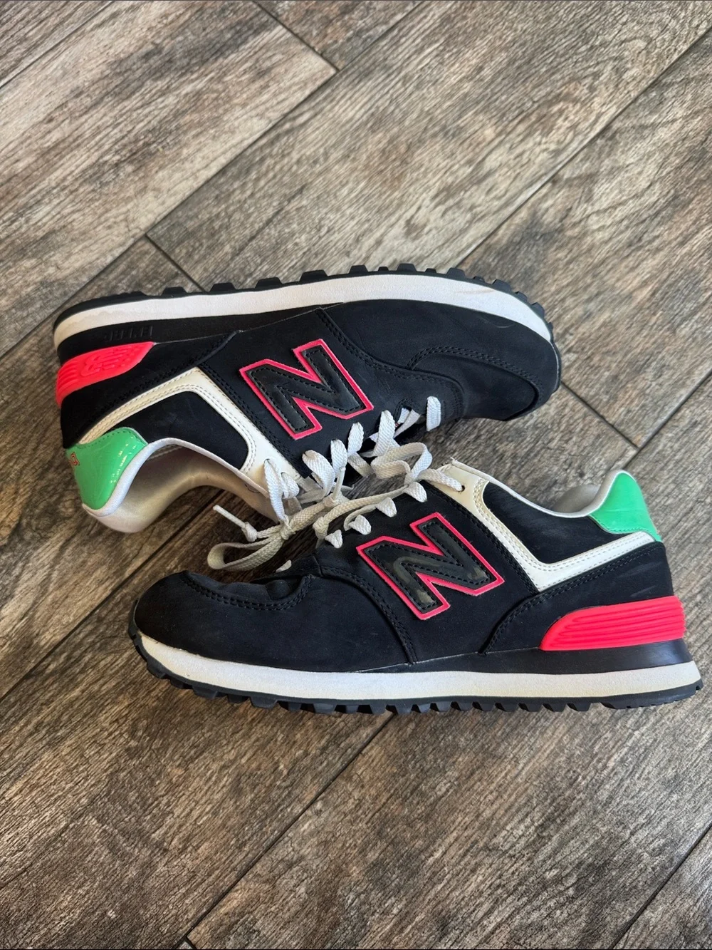New Balance Black and White Sneakers with Pink Accents